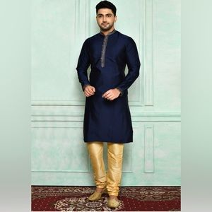 Royal Blue Kurta with Gold Trim